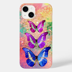 PINK PAARSE BLAUWE BUTTERFLIES IN GOUDEN SPARKLES Case-Mate iPhone CASE