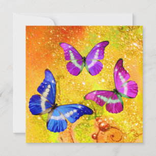 PINK PAARSE BLAUWE BUTTERFLIES IN GOUDEN SPARKLES FEESTDAGENKAART