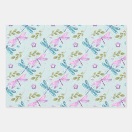 PINK PAARSE BLAUWE WATERVERF DRAGONFLIES INPAKPAPIER VEL