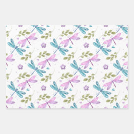 PINK PAARSE BLUE GEEL EATERCOLOR DRAGONFLIES INPAKPAPIER VEL