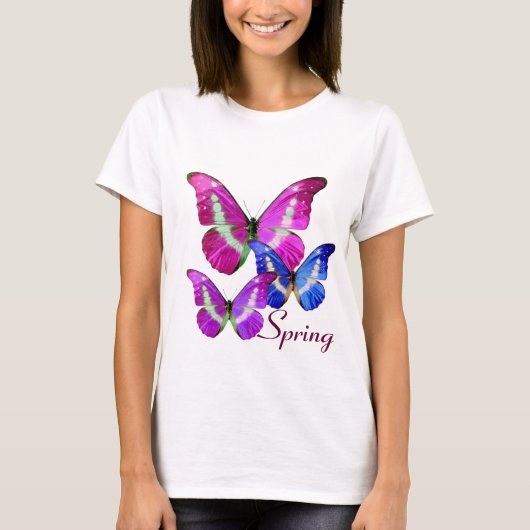 PINK PAARSE BLUE-SPRINGBUTTERFLIES T-SHIRT (Voorkant)