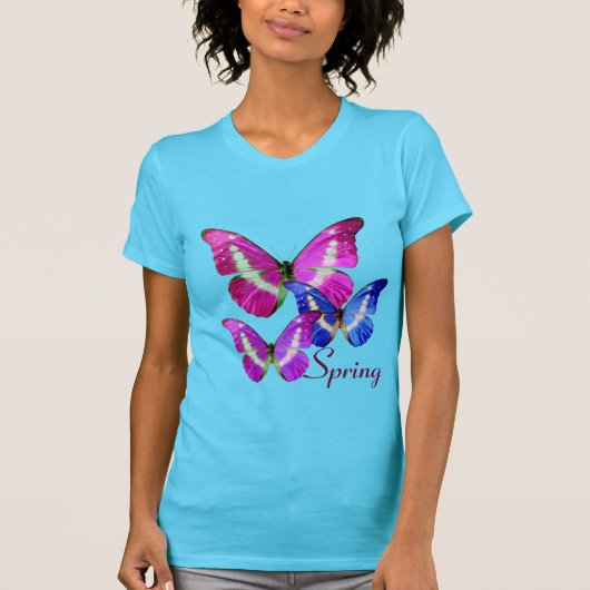 PINK PAARSE BLUE-SPRINGBUTTERFLIES T-SHIRT (Voorkant)