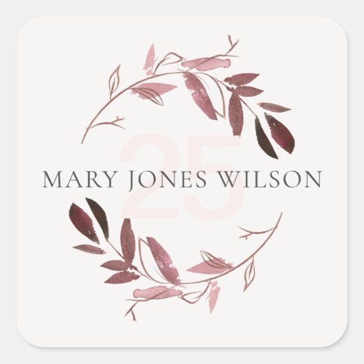 PINK PAARSE BLUSH FOLIAGE WREATH ELKE LEEFTIJD BIR VIERKANTE STICKER (Voorkant)