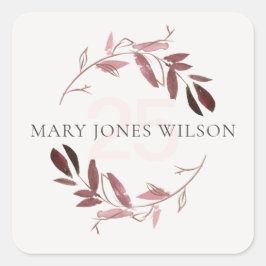 PINK PAARSE BLUSH FOLIAGE WREATH ELKE LEEFTIJD BIR VIERKANTE STICKER