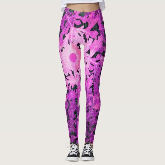 PINK PAARSE DAISY / MARGUERITE / MARGHERITA LEGGINGS (Voorkant)