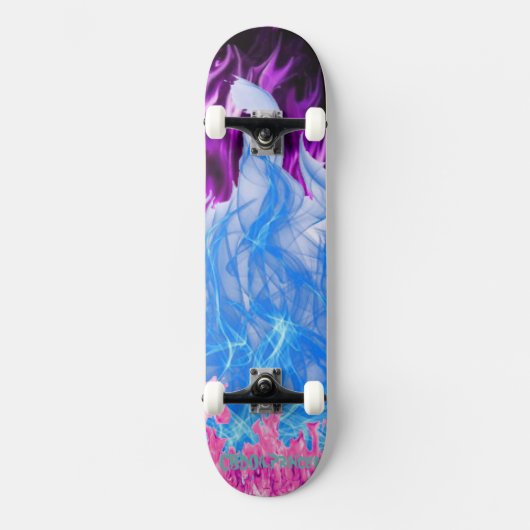 PINK, PAARSE EN BLAUWE VLAMES! PERSOONLIJK SKATEBOARD (Voorkant)