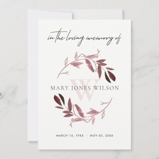 PINK PAARSE FAUNA SYMPATHY MEMORIAL SERVICE INVITE BEDANKKAART (Voorkant)