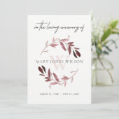 PINK PAARSE FAUNA SYMPATHY MEMORIAL SERVICE INVITE BEDANKKAART (Staand voorkant)