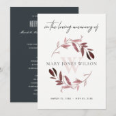 PINK PAARSE FAUNA SYMPATHY MEMORIAL SERVICE INVITE BEDANKKAART (Voorkant / Achterkant)