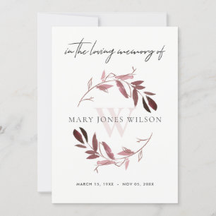 PINK PAARSE FAUNA SYMPATHY MEMORIAL SERVICE INVITE BEDANKKAART