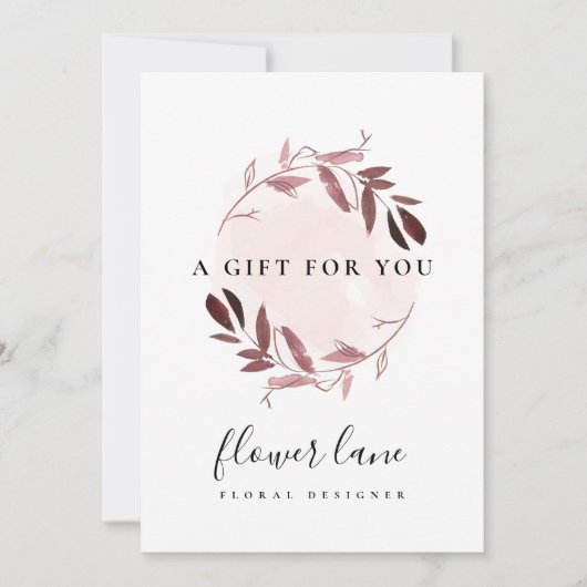 PINK PAARSE FAUNA WREATH GIFT CERTIFICATE CARD FEESTDAGENKAART (Voorkant)