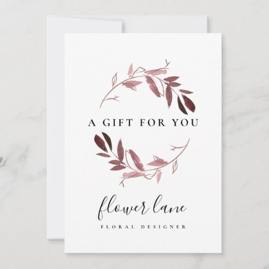 PINK PAARSE FAUNA WREATH GIFT CERTIFICATE CARD FEESTDAGENKAART (Voorkant)