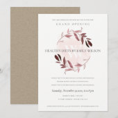 PINK PAARSE FOLIAGE WREATH GRAND OPENEN INVITE BEDANKKAART (Voorkant / Achterkant)
