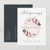 PINK PAARSE FOLIAGE WREATH MEMORIAL DANK U UITNODIGING BRIEFKAART (Voorkant / Achterkant)