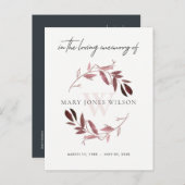 PINK PAARSE FOLIAGE WREATH MEMORIAL DANK U UITNODIGING BRIEFKAART (Voorkant / Achterkant)