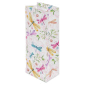 PINK PAARSE GEEL BLAUWE WATERVERF DRAGONFLIES WIJN CADEAUTAS (Achterkant Gekanteld)