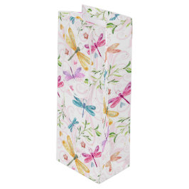 PINK PAARSE GEEL BLAUWE WATERVERF DRAGONFLIES WIJN CADEAUTAS