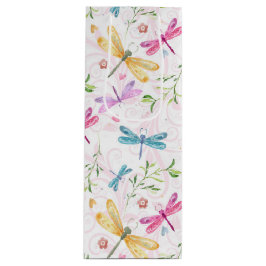 PINK PAARSE GEEL BLAUWE WATERVERF DRAGONFLIES WIJN CADEAUTAS