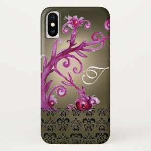 PINK PAARSE GRAY-ZUIVEREN, FLORAAL DAMASKMONOGRAM Case-Mate iPhone CASE