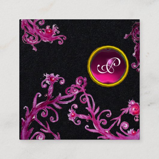 PINK PAARSE MAGIC BERRIES GEMSTONE MONOGRAM Black Vierkante Visitekaartje (Achterkant)