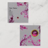 PINK PAARSE MAGIC BERRIES GEMSTONE MONOGRAM Grey Vierkante Visitekaartje (Voorkant / Achterkant)