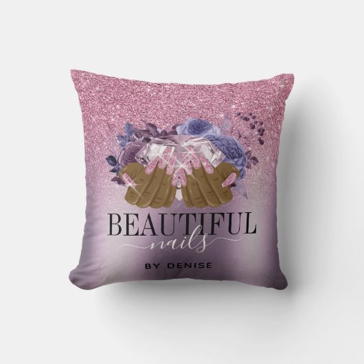 PINK paarse nagelsalon vrouw handnagels technicus Kussen (Voorkant)