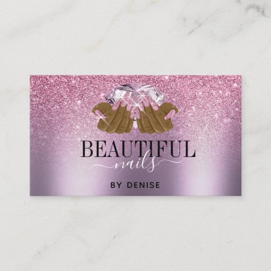 PINK paarse nagelsalon vrouw handnagels technicus Visitekaartje (Voorkant)