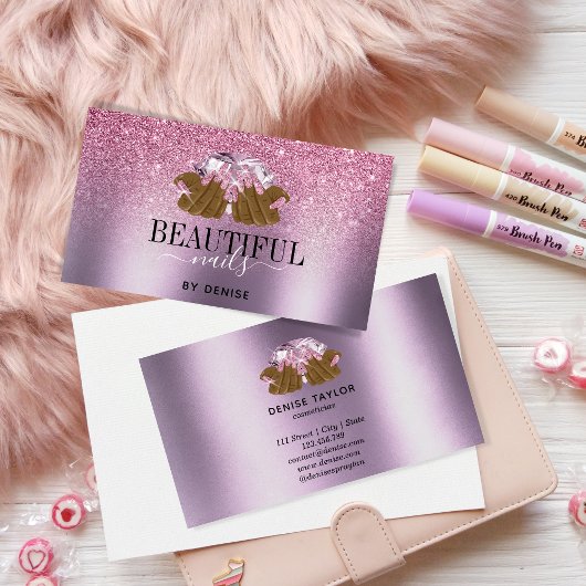 PINK paarse nagelsalon vrouw handnagels technicus Visitekaartje