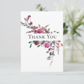 Pink Paarse Waterverf Floral Greenery Wedding Bedankkaart (Staand voorkant)