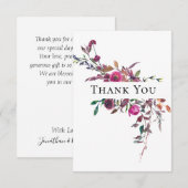 Pink Paarse Waterverf Floral Greenery Wedding Bedankkaart (Voorkant / Achterkant)