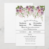 Pink Paarse Waterverf Floral Greenery Wedding Kaart (Voorkant / Achterkant)