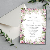 Pink Paarse Waterverf Floral Greenery Wedding Kaart