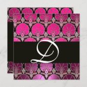 PINK PAARSE ZWARTE DAMASKCARNATIES MONOGRAM KAART (Voorkant / Achterkant)