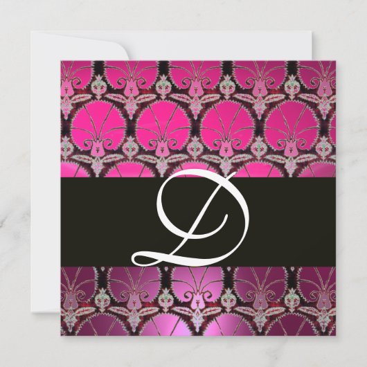 PINK PAARSE ZWARTE DAMASKCARNATIES MONOGRAM KAART (Voorkant)