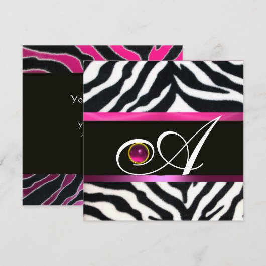 PINK, PAARSE ZWARTE WITTE ZEBRA FUR MONOGRAM fuchs Kaart (Voorkant / Achterkant)