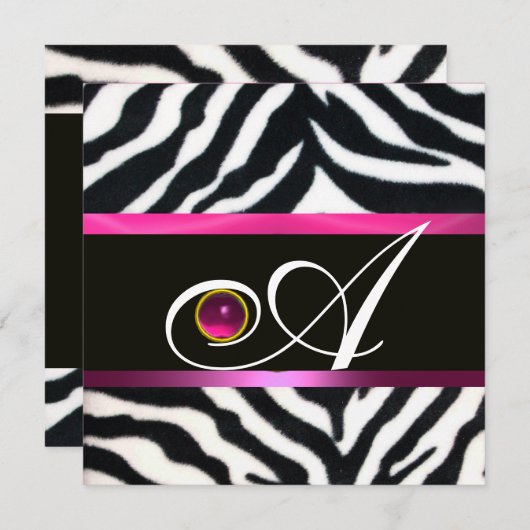PINK, PAARSE ZWARTE WITTE ZEBRA FUR MONOGRAM fuchs Kaart (Voorkant / Achterkant)
