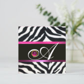 PINK, PAARSE ZWARTE WITTE ZEBRA FUR MONOGRAM fuchs Kaart (Staand voorkant)