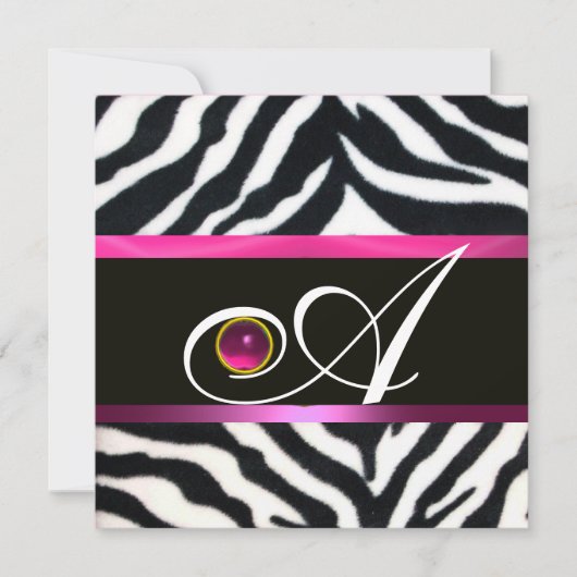 PINK, PAARSE ZWARTE WITTE ZEBRA FUR MONOGRAM fuchs Kaart (Voorkant)
