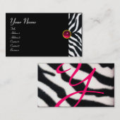 PINK, PAARSE ZWARTE WITTE ZEBRA FUR MONOGRAM fuchs Visitekaartje (Voorkant / Achterkant)
