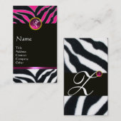 PINK, PAARSE ZWARTE WITTE ZEBRA-MONOGRAM VISITEKAARTJE (Voorkant / Achterkant)