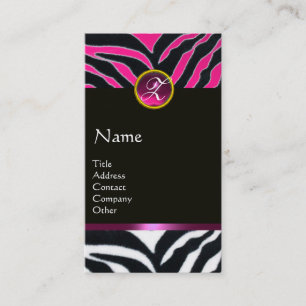 PINK, PAARSE ZWARTE WITTE ZEBRA-MONOGRAM VISITEKAARTJE