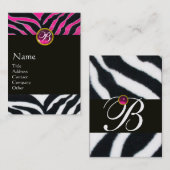 PINK, PAARSE ZWARTE WITTE ZEBRA-MONOGRAM VISITEKAARTJE (Voorkant / Achterkant)