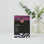 PINK, PAARSE ZWARTE WITTE ZEBRA-MONOGRAM VISITEKAARTJE (Staand voorkant)