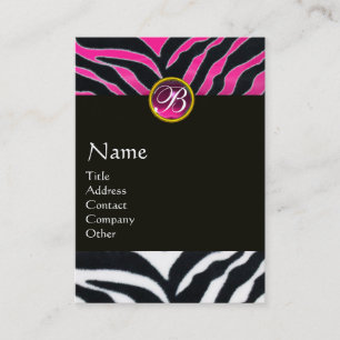 PINK, PAARSE ZWARTE WITTE ZEBRA-MONOGRAM VISITEKAARTJE