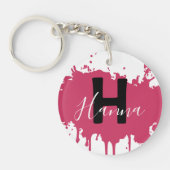 Pink Paint Splash Monogram Acrylic Bag Charm Sleutelhanger (Voorkant)