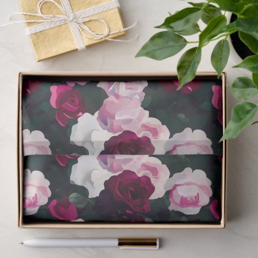 Pink Painted Roses Tissuepapier (Geschenk)