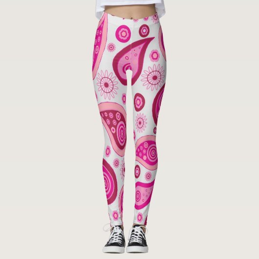 PINK PAISLEY BOHEMIAN YOGA PANTS LEGGINGS (Voorkant)