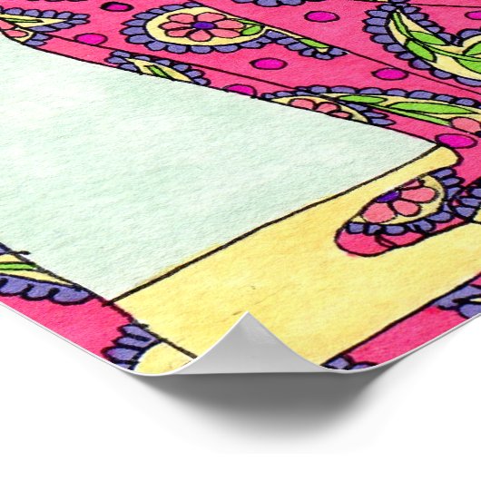 Pink Paisley Cat Folk Art Poster (Hoek)