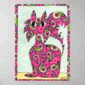 Pink Paisley Cat Folk Art Poster (Voorkant)