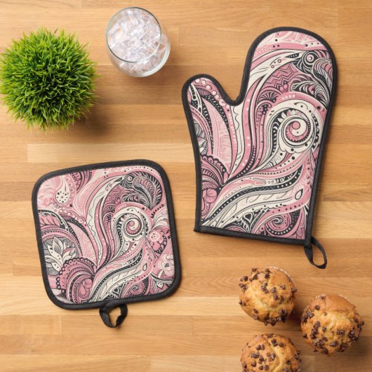 Pink Paisley De thuisstudio Ovenwant & Pannenlap Set (Top down)